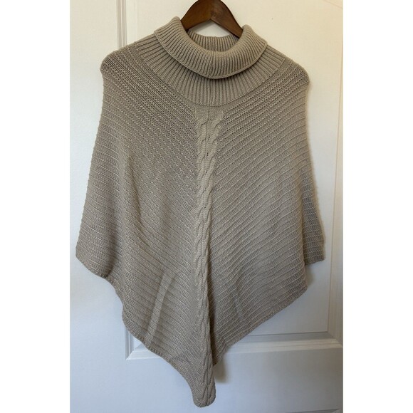 Chicos Womens Small Medium Poncho Pull Over Beige Cable Knit Classic Preppy Soft - Picture 1 of 8